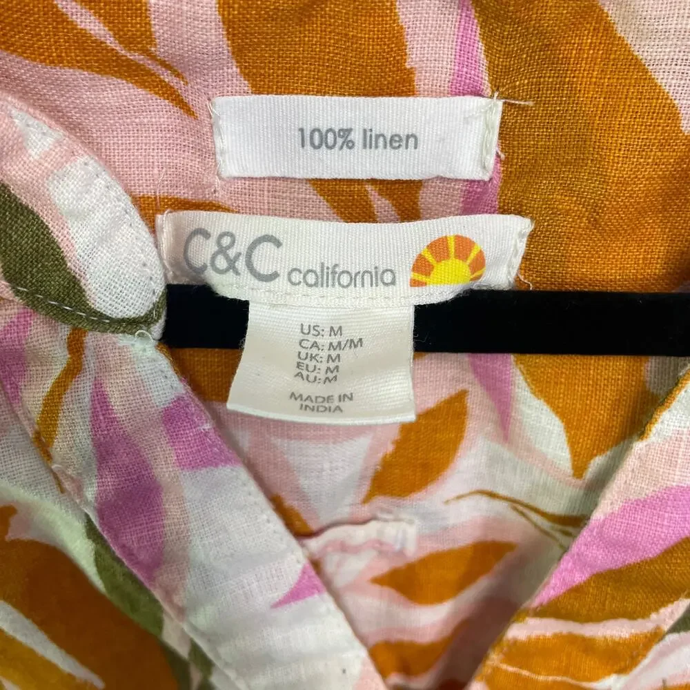 C&C California 100% linen floral shift dress size medium - Picture 9 of 11
